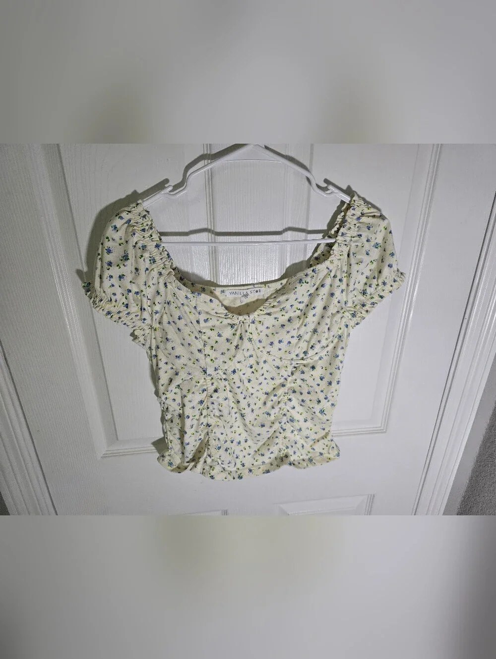 Vanilla Star Womens Floral Crop Top Short Blouse XL